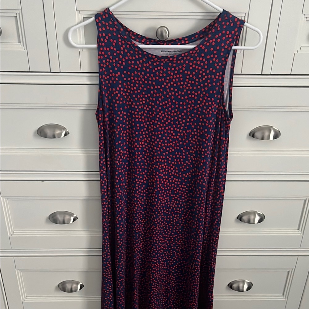 Polka Dot Sleeveless Dress - Navy and Pink